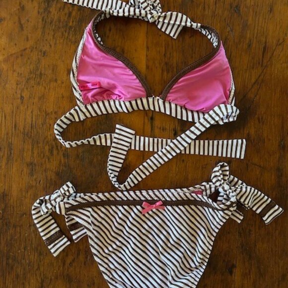 Vintage Betsey Johnson Brown Striped Bikini - Picture 7 of 8